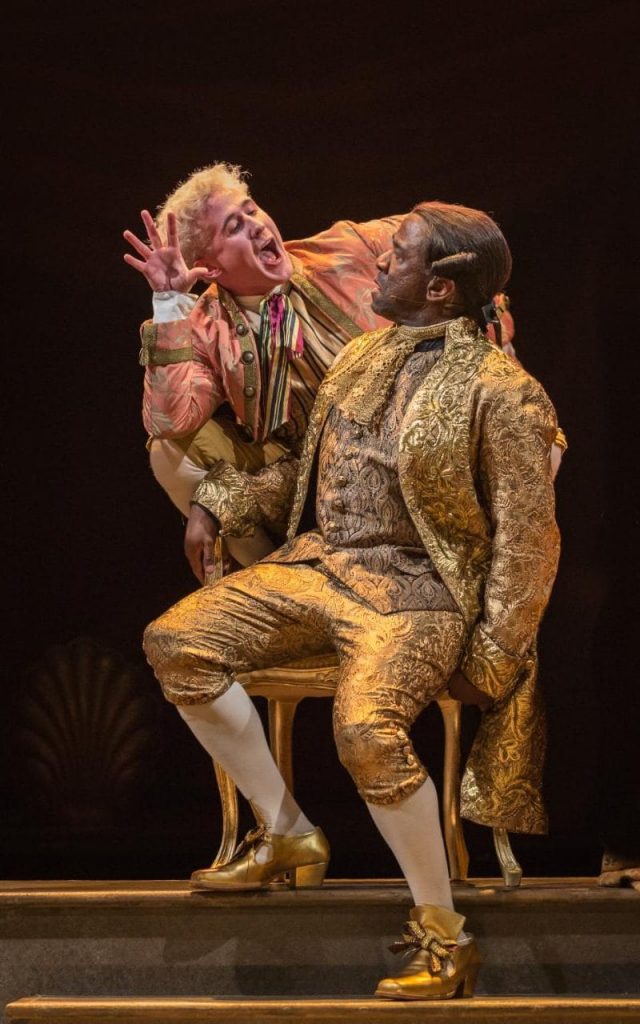 Adam Gillen & Lucian Msamati in Amadeus at National Theatre