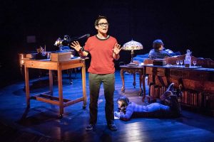 Production photo of Kaisa Hammarlund and cast in Fun Home at Young Vic