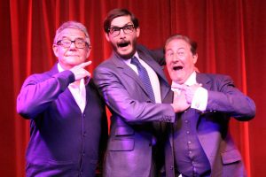 Production shot of Julian Howard McDowell, Colin Elmer and Clive Greenwood in the theatre tour of The Goon Show