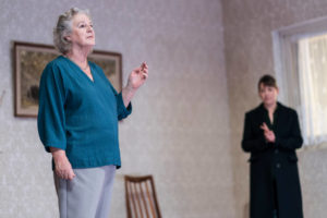 Production photo of Maggie Steed and Nicola Walker in The Cane at Royal Court Theatre