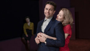 Production shot of Julian Ovenden and Gillian Anderson in All About Eve directed by Ivo Van Hove at Noel Coward Theatre London