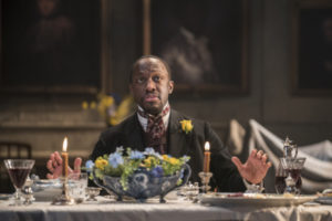 Production shot of Giles Terera in Rosmersholm at the Duke Of York's Theatre in London