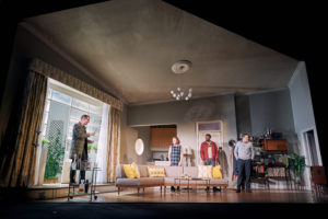 Production photo from Dial M For Murder touring production showing Christopher Harper, Sally Bretton, Michael salami & Tom Chambers