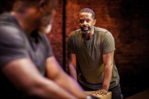 Production photo from Hymn at The Almeida Theatre in London featuring Danny Sapani and Adrian Lester