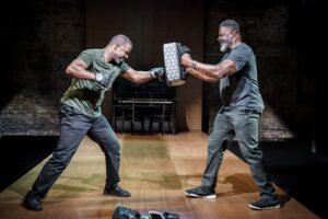 Production photo of hymn at The Alemida London with Adrian Lester and Danny Sapani