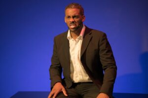 Porduction photo of Richard Blackwood in the film of the Soho Theatre production of Typical
