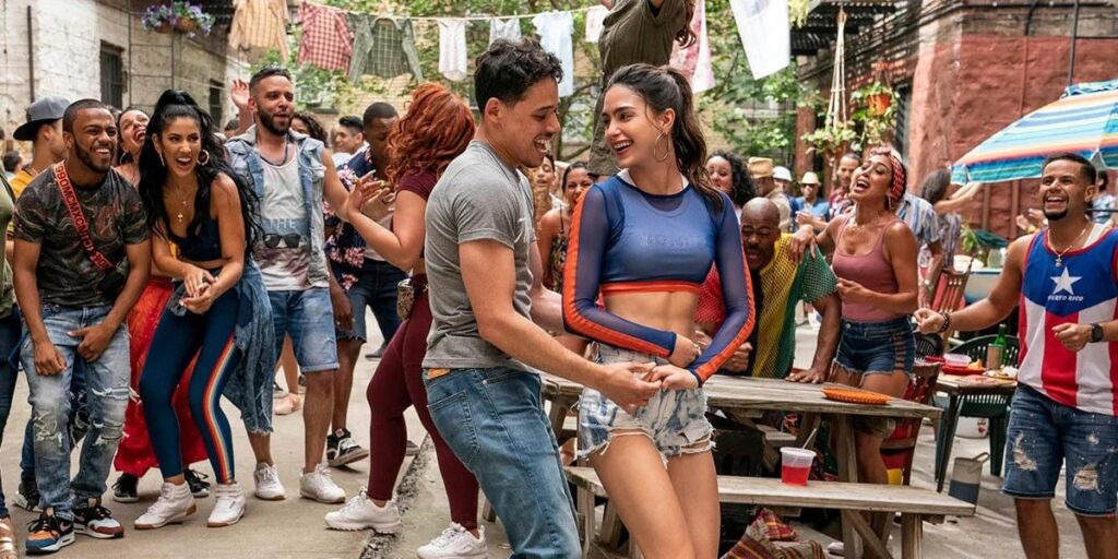 Still photo from the movie In The Heights showing Anthony Ramos and Melissa Barrera