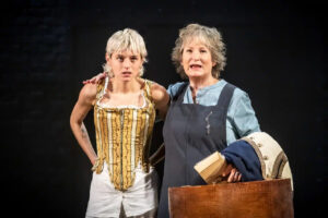 Emma Corrin and Deborah Findlay stand shoulder to shoulder in a scene form Orlando at the Garrick Theatre 2022